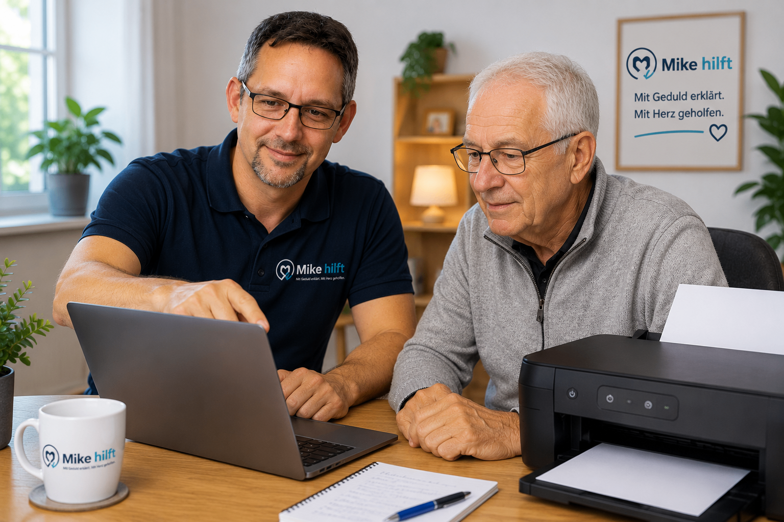 Mike hilft bei Computer und Drucker im Büro